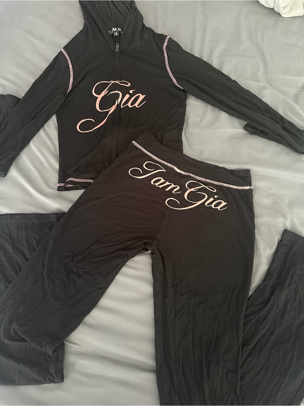 Women's Black Lounge Set with Pink Script